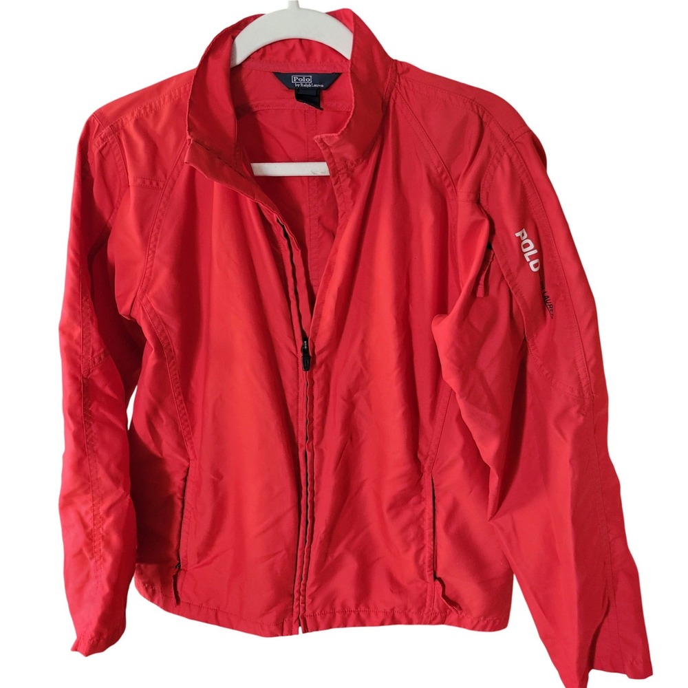 Polo Ralph Lauren Boys Red Windbreaker Jacket Full Zip Mock Neck Size L 16-18